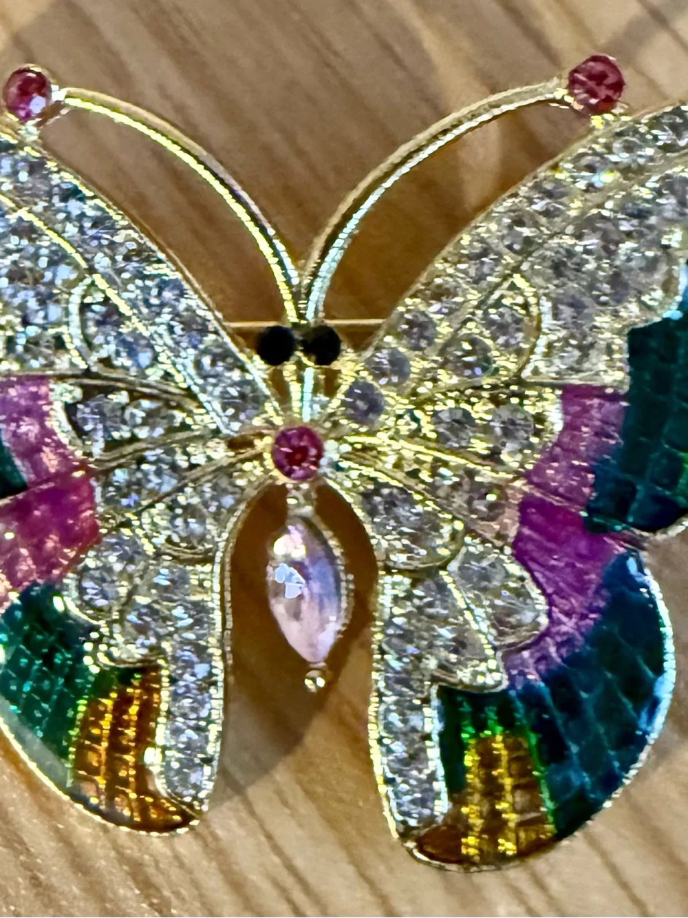 2 Brooches a Bicycle and a Butterfly Rhinstone New